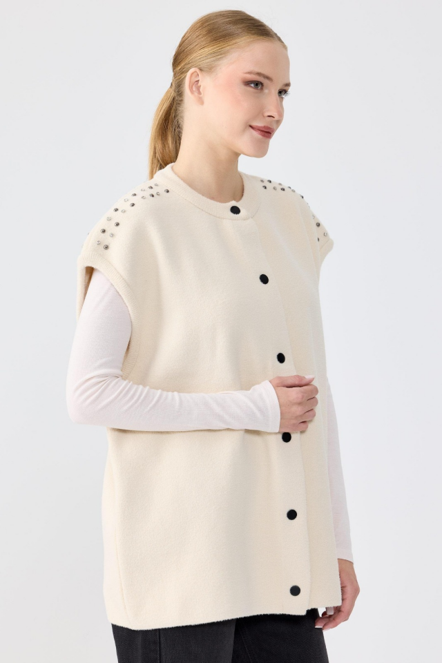 22018 OMZU TAŞ İŞLEMELİ TRİKO YELEK