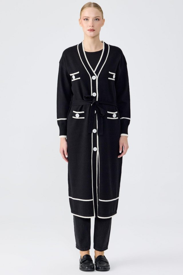 22008 ÇİZGİLİ PAT DETAYLI TRİKO HIRKA