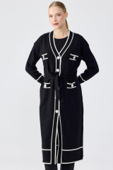 22008 ÇİZGİLİ PAT DETAYLI TRİKO HIRKA