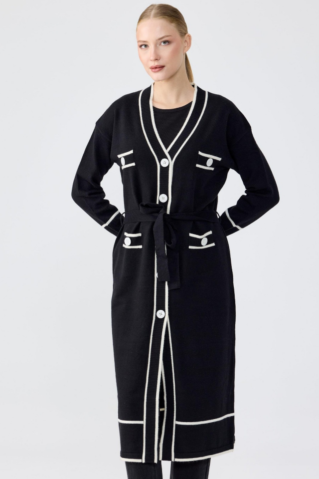 22008 ÇİZGİLİ PAT DETAYLI TRİKO HIRKA