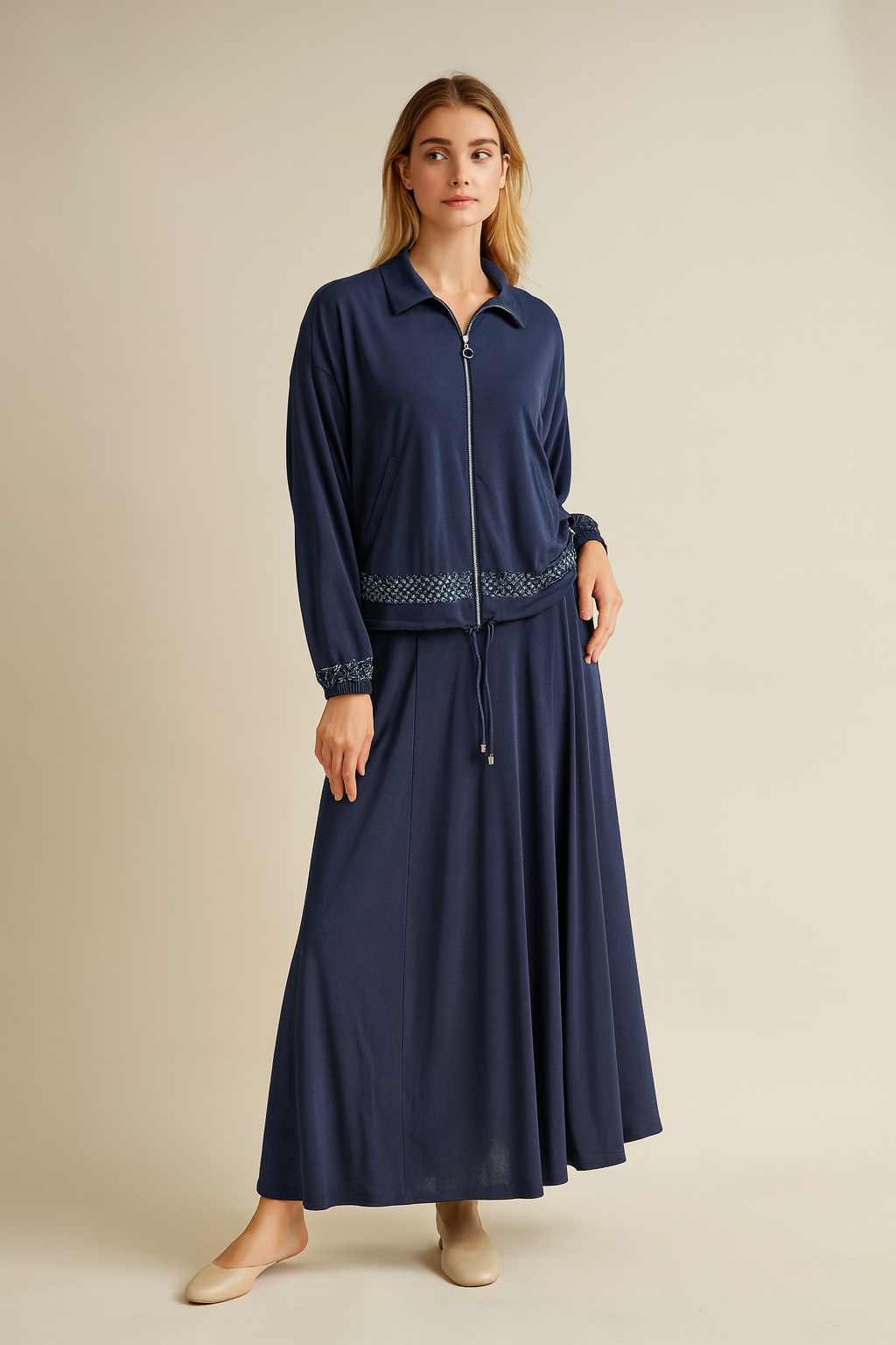 44816 ALT KISMI BONCUK İŞLEMELİ ÖNDEN FERMUARLI CEPLİ ETEĞİN YANLARI CEP DETAYLI SPOR ETEKLİ İKİLİ TAKIM #03-25#