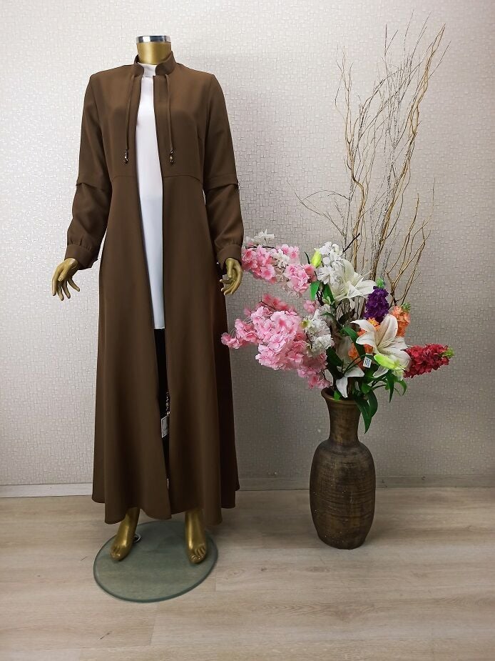 3018YAKASI İP DETAYLI FERMUARLI HAKİ YAKA FERACE QYS FERACE 3018  #22-04#