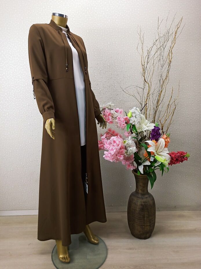 3018YAKASI İP DETAYLI FERMUARLI HAKİ YAKA FERACE QYS FERACE 3018  #22-04#