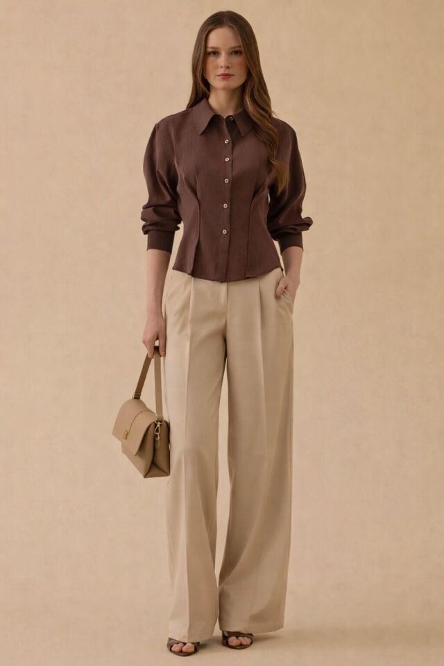 SZ-5578 PALAZZO GENİŞ PAÇA PANTOLON #12-25# 42 - CAMEL