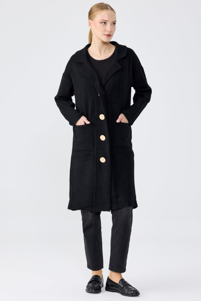 22012 KRAVUZE YAKA GOLD DÜĞMELİ TRİKO HIRKA