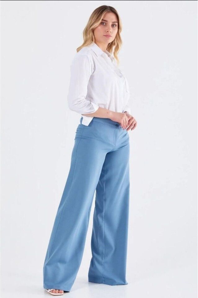 59056 ÖNDEN ÇİFT DÜĞMELİ BOL PAÇA PANTOLON QYS PANTOLON 59056 #23-04# 46 - TAŞ RENGİ