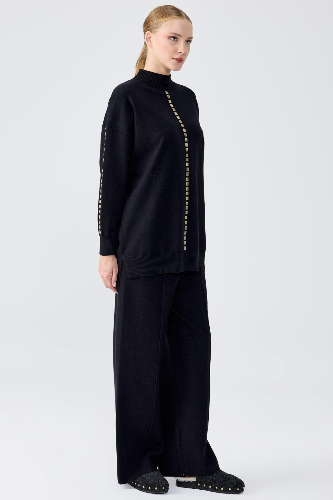 22005 ŞERİT TAŞ İŞLEMELİ TRİKO PANTOLONLU TAKIM