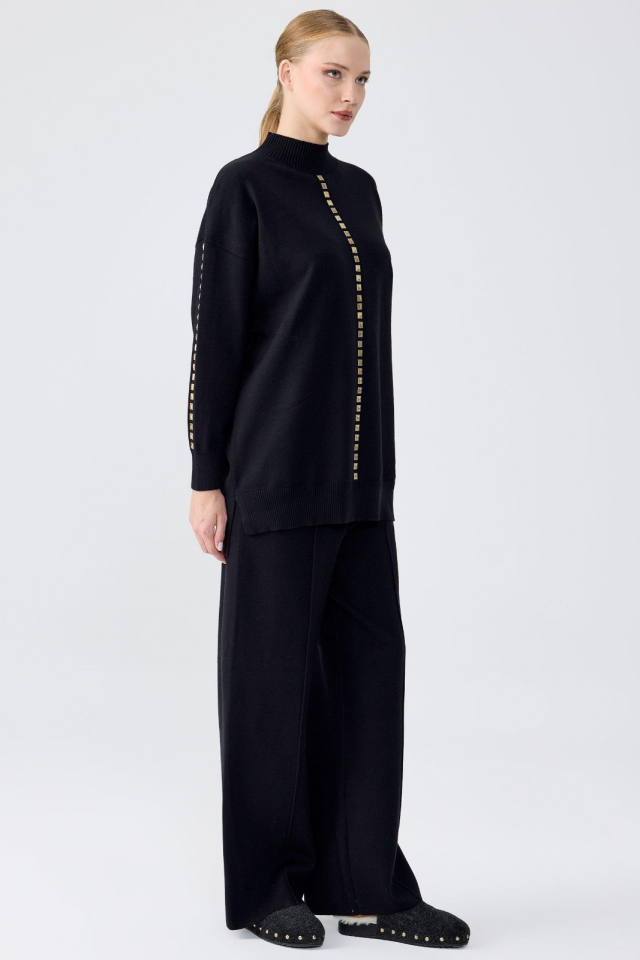 22005 ŞERİT TAŞ İŞLEMELİ TRİKO PANTOLONLU TAKIM