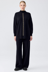 22005 ŞERİT TAŞ İŞLEMELİ TRİKO PANTOLONLU TAKIM