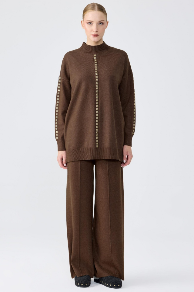 22005 ŞERİT TAŞ İŞLEMELİ TRİKO PANTOLONLU TAKIM