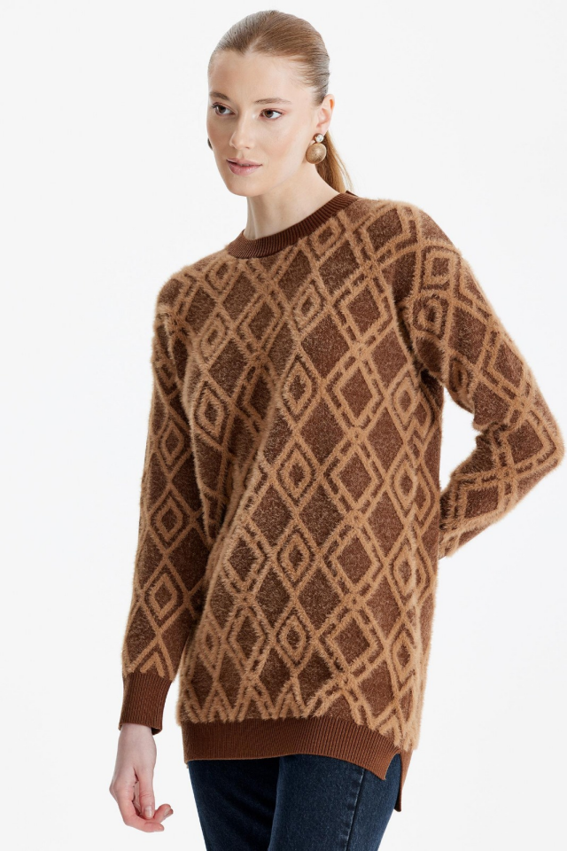 21614 DESENLİ SIFIR YAKA TRİKO TUNİK