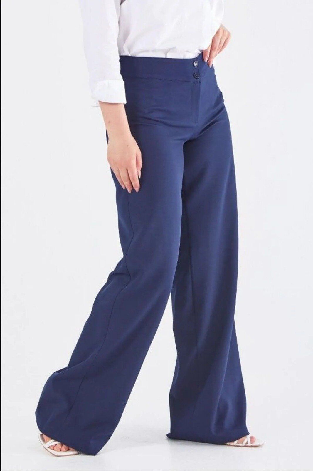 59056 ÖNDEN ÇİFT DÜĞMELİ BOL PAÇA PANTOLON QYS PANTOLON 59056 #23-04# 40 - LACİVERT