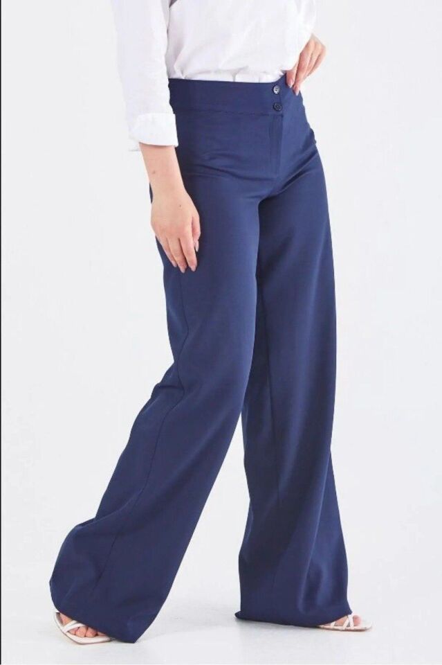 59056 ÖNDEN ÇİFT DÜĞMELİ BOL PAÇA PANTOLON QYS PANTOLON 59056 #23-04# 40 - LACİVERT