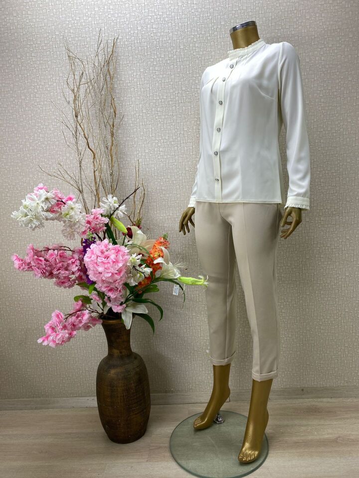 QYS 1021 ÖNÜ DÜĞMELİ PİLELİ GÖMLEK #22-05#