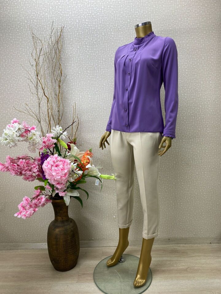 QYS 1021 ÖNÜ DÜĞMELİ PİLELİ GÖMLEK #22-05#