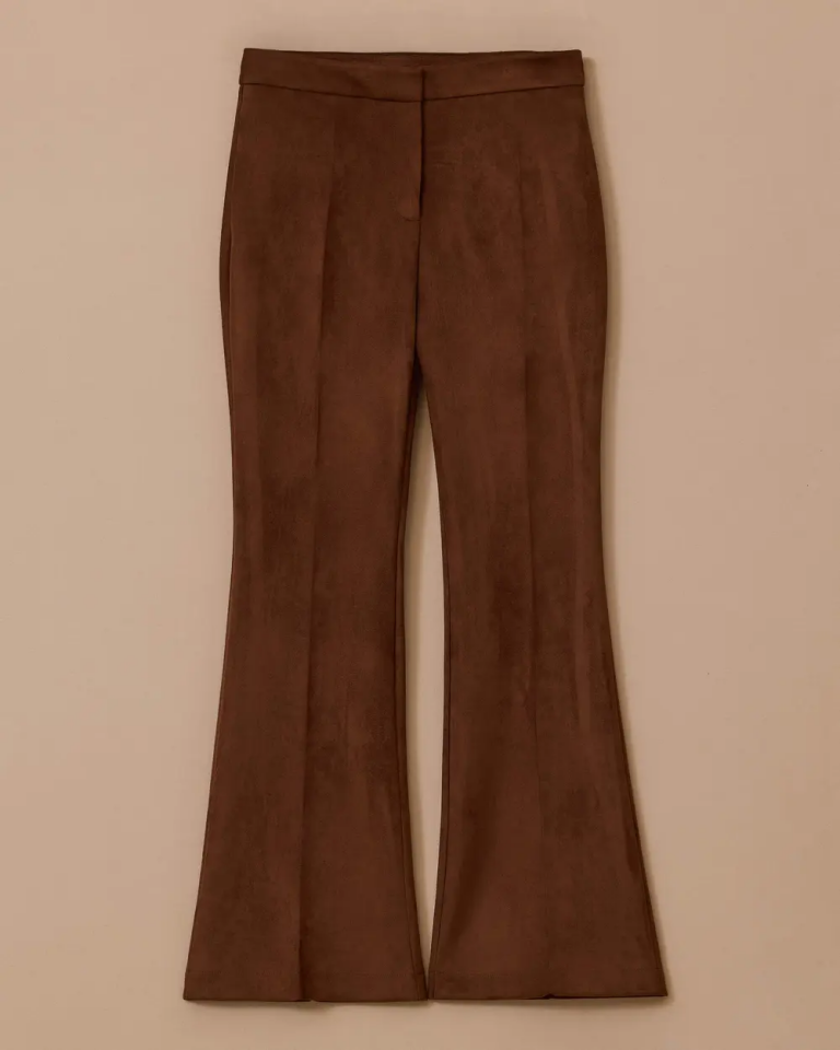 10002521010010 BELİ MANŞETLİ CEPLİ İSPANYOL PAÇA SÜET PANTOLON 38 - Kahverengi