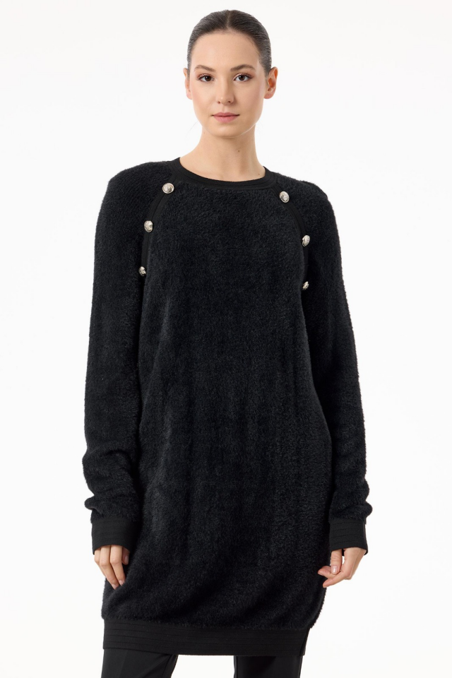 21586 REGLAN KOLLU DÜĞME DETAYLI MİNK TUNİK