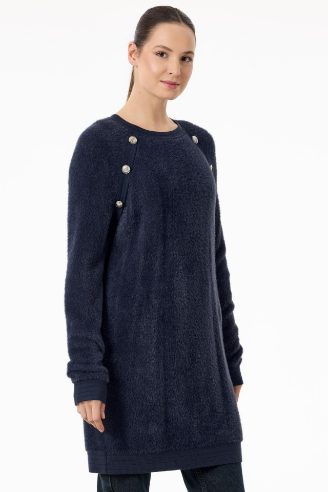 21586 REGLAN KOLLU DÜĞME DETAYLI MİNK TUNİK
