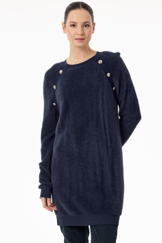 21586 REGLAN KOLLU DÜĞME DETAYLI MİNK TUNİK
