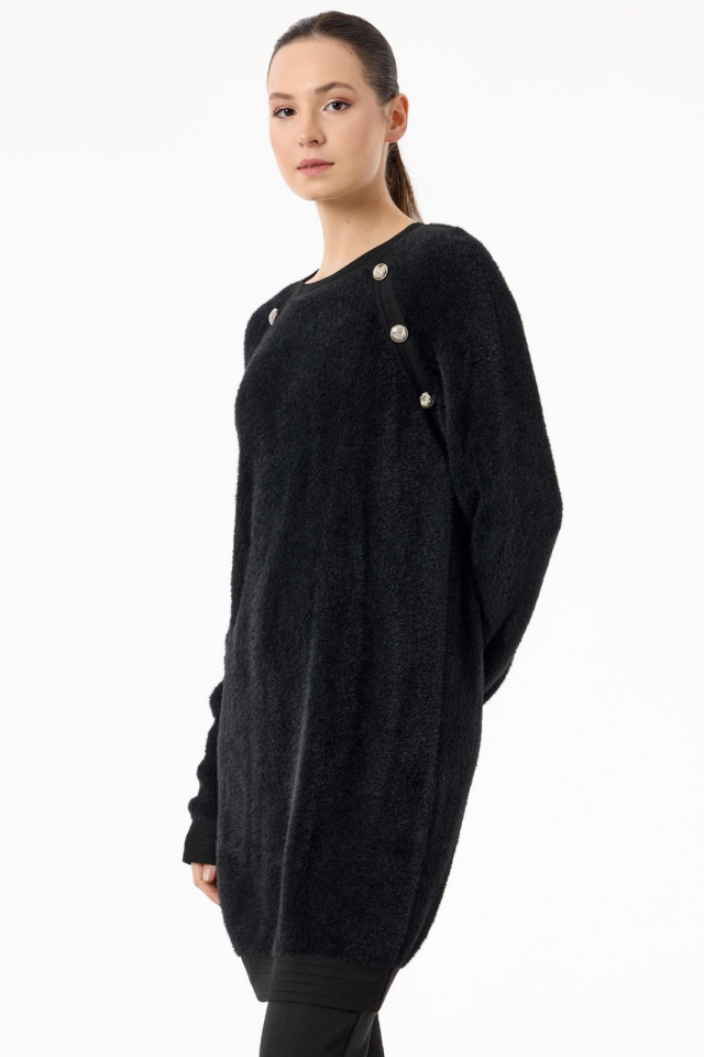 21586 REGLAN KOLLU DÜĞME DETAYLI MİNK TUNİK