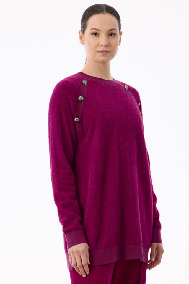 21586 REGLAN KOLLU DÜĞME DETAYLI MİNK TUNİK