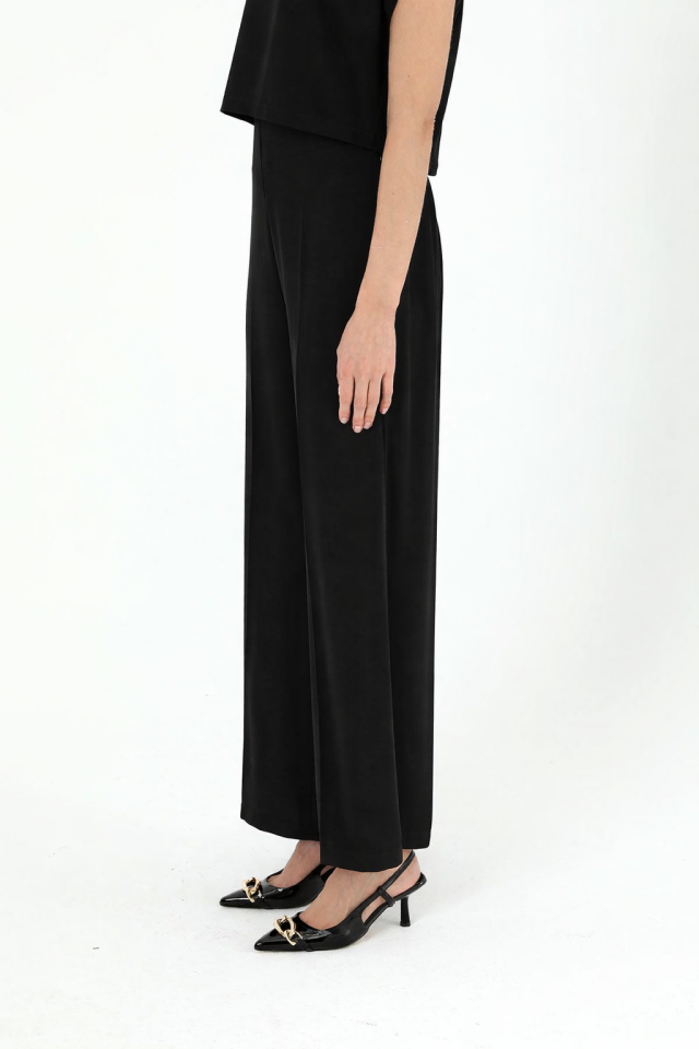 5386-1 BELİ YARIM LASTİKLİ YANDAN FERMUARLI ZARA MODEL BOL PAÇA PANTOLON #12-25# 48 - SİYAH