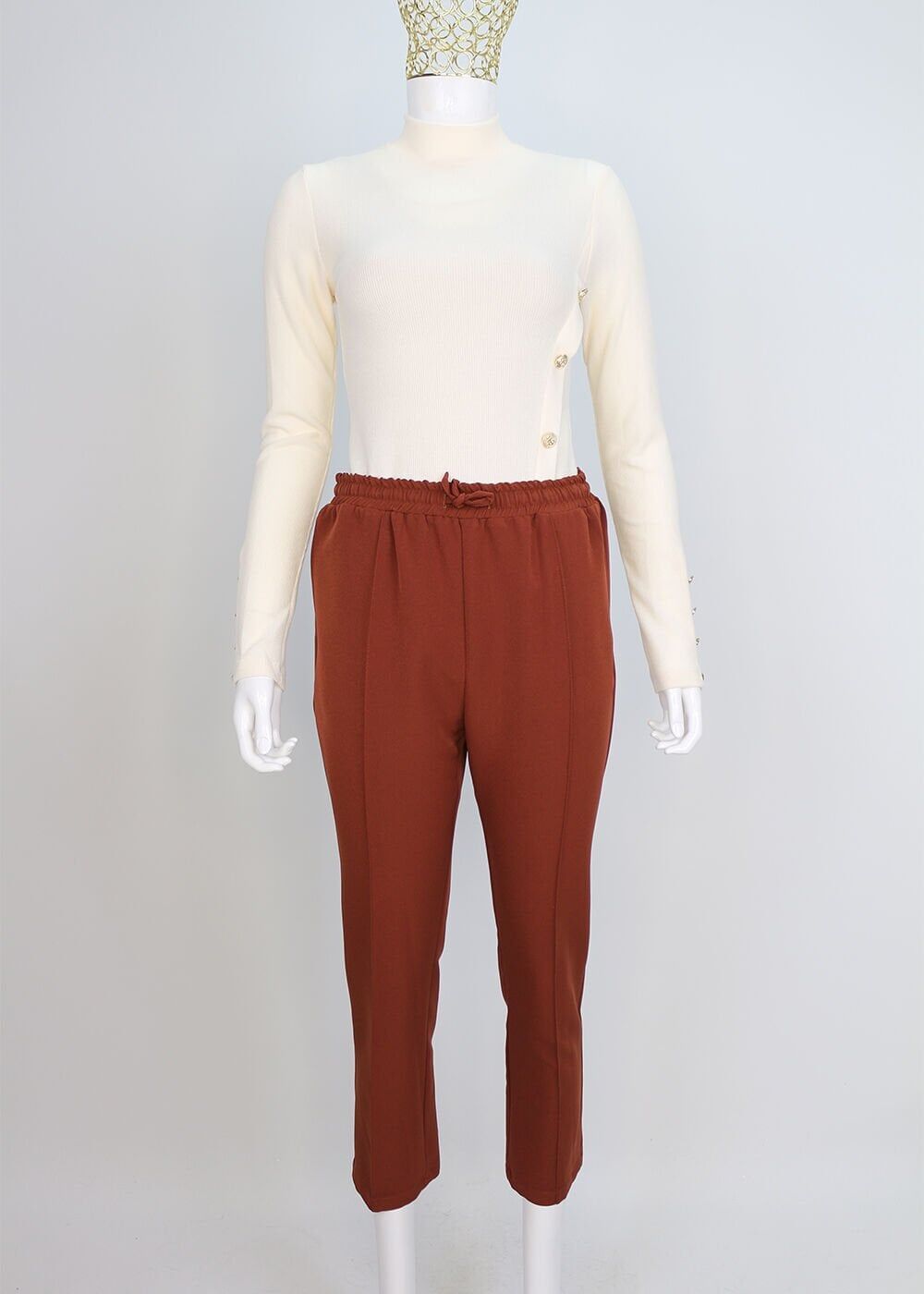 59020 BELİ LASTİKLİ CEPLİ KLASİK DAR PAÇA PANTOLON QYS 59020 PANTOLON #23-093 48 - yeşil