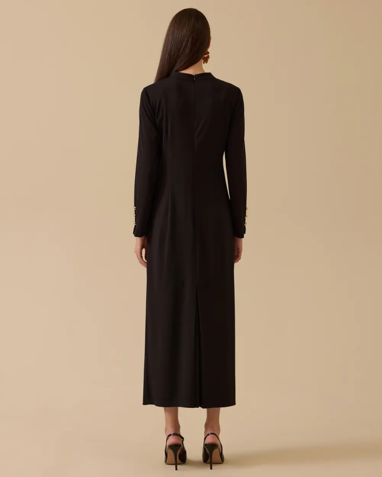 1023 KARINDAN BÜZGÜLÜ KOL UCU DÜĞMELİ SANDY ELBİSE 10002521311023