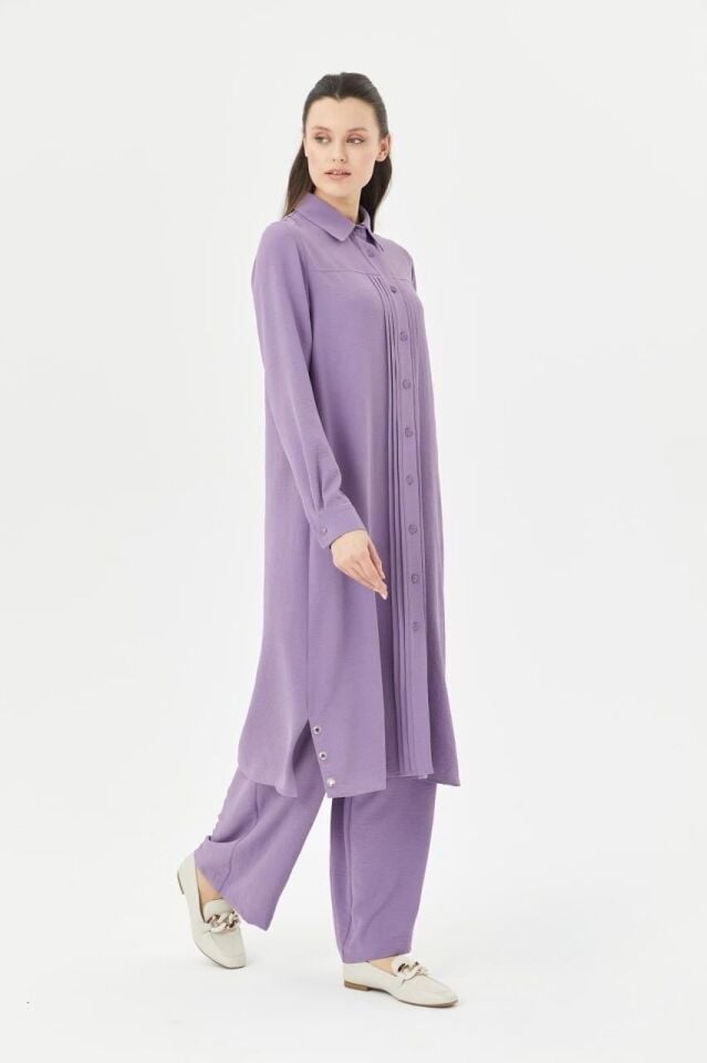 56131 ÖNÜ DÜĞMELİ PİLİSE DETAYLI YANI YIRTMAÇLI İKİLİ TAKIM #04-25#