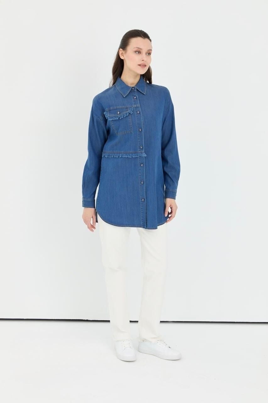 10211 ÖNDEN DÜĞMELİ CEP DETAYLI SPOR TENSEL GÖMLEK #06-25#