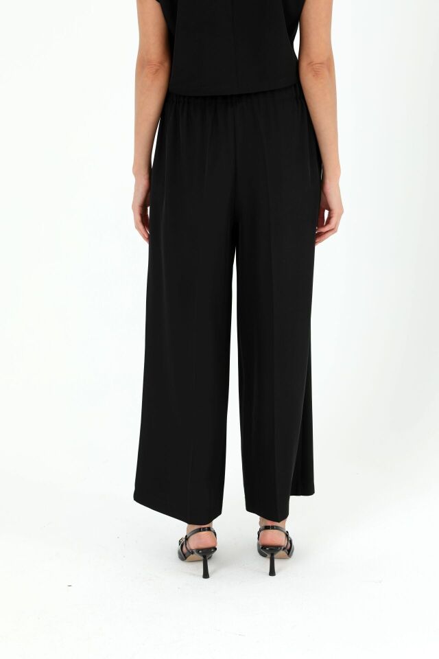 5386-1 BELİ YARIM LASTİKLİ YANDAN FERMUARLI ZARA MODEL BOL PAÇA PANTOLON #12-25# 38 - SİYAH