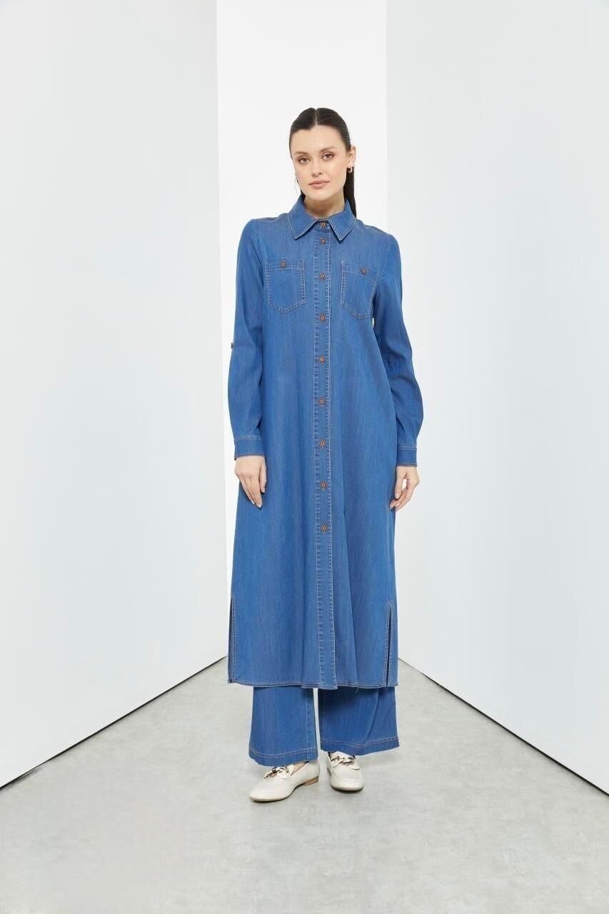 56089 ÖNDEN DÜĞMELİ ÇİFT CEPLİ PANTOLONUN BELLİ LASTİKLİ SPOR TENSEL TAKIM #03-25#