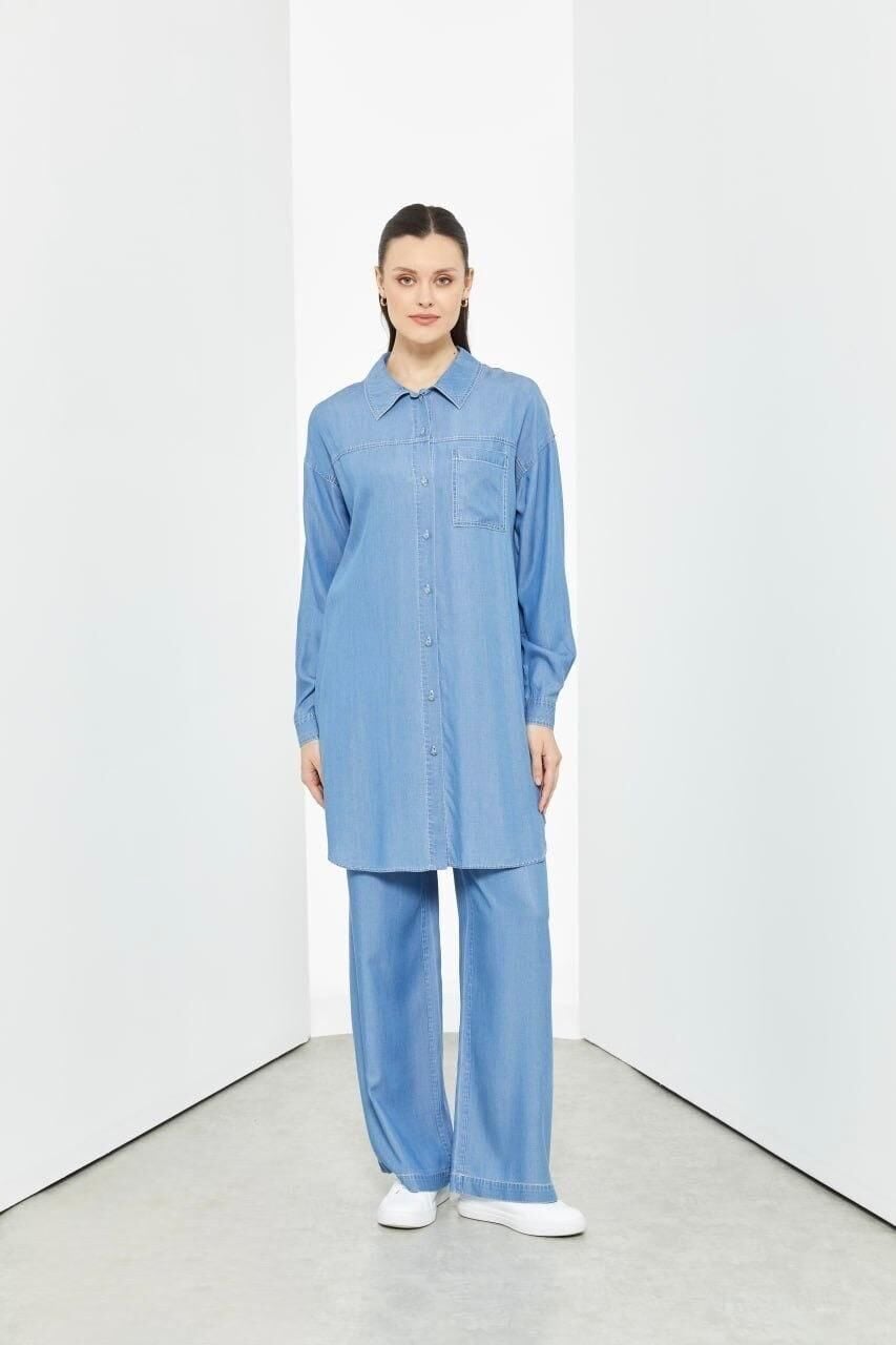 56047 ÖNDEN DÜĞMELİ GÖMLEK YAKA TEK CEPLİ PANTOLONUN BELİ LASTİKLİ SPOR TENSEL TAKIM #03-25#