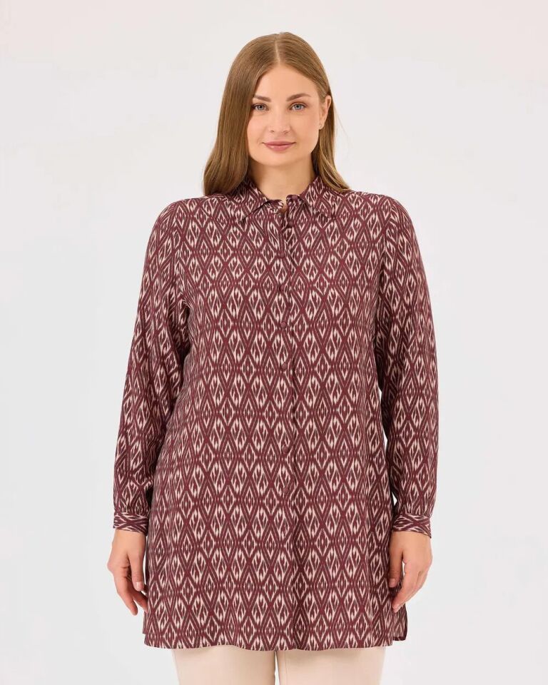 4005 ÖNDEN DÜĞMELİ DESENLİ ŞIK TUNİK QKS