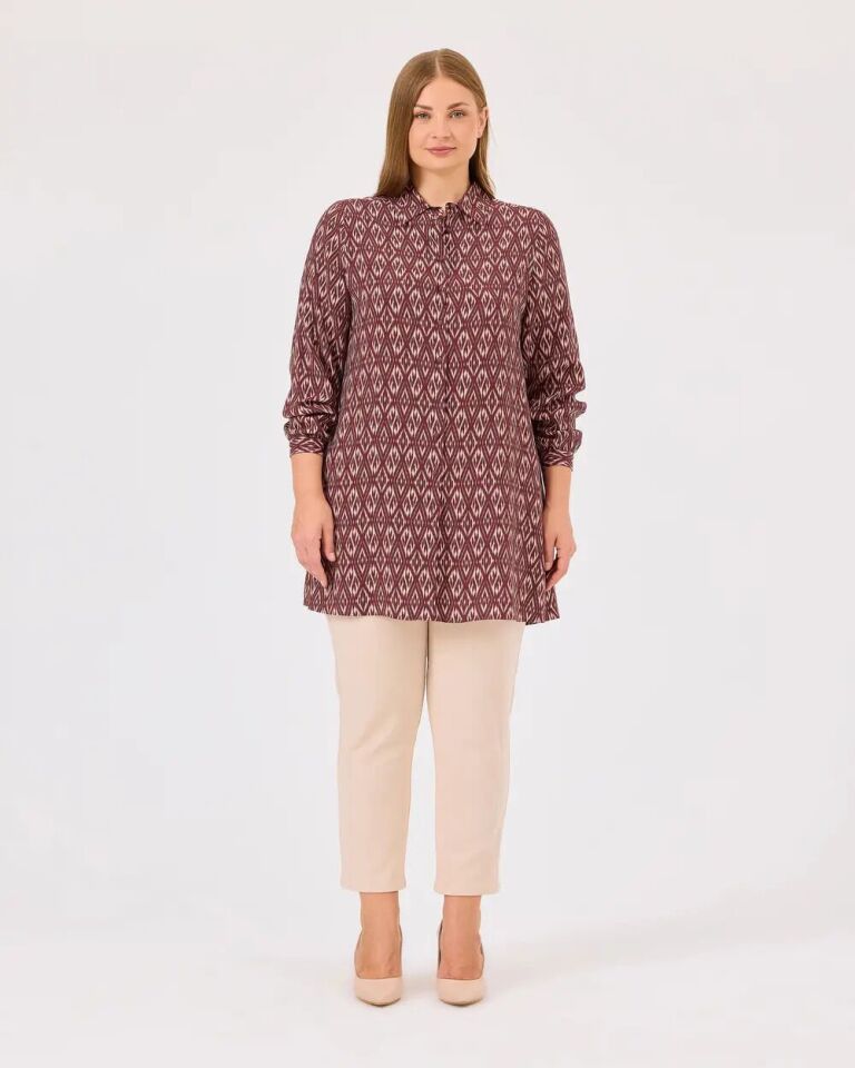 4005 ÖNDEN DÜĞMELİ DESENLİ ŞIK TUNİK QKS