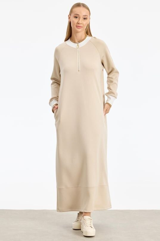 1768.01 RİBANA DETAYLI YARIM FERMUARLI ELBİSE QKS