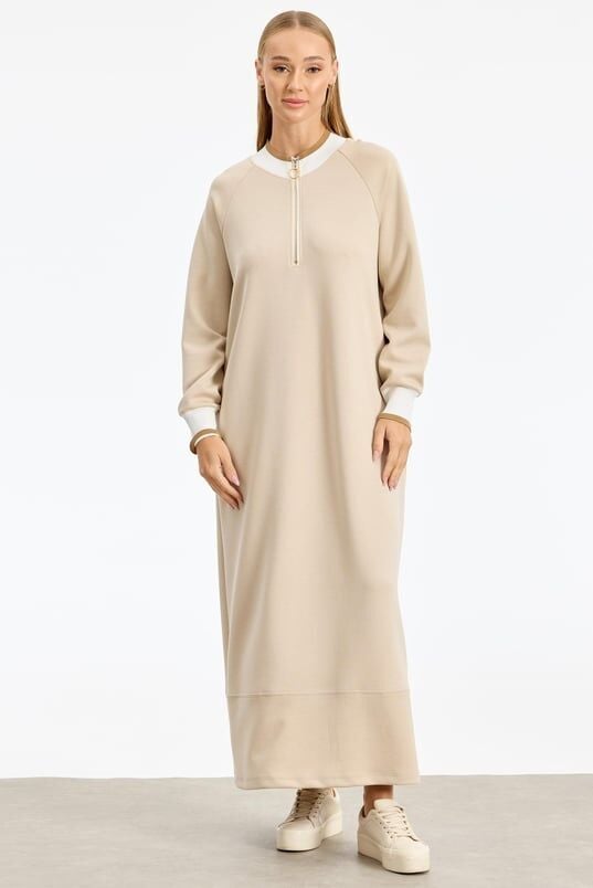 1768.01 RİBANA DETAYLI YARIM FERMUARLI ELBİSE QKS