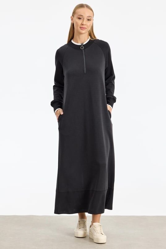 1768.01 RİBANA DETAYLI YARIM FERMUARLI ELBİSE QKS