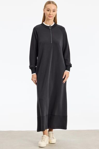 1768.01 RİBANA DETAYLI YARIM FERMUARLI ELBİSE QKS