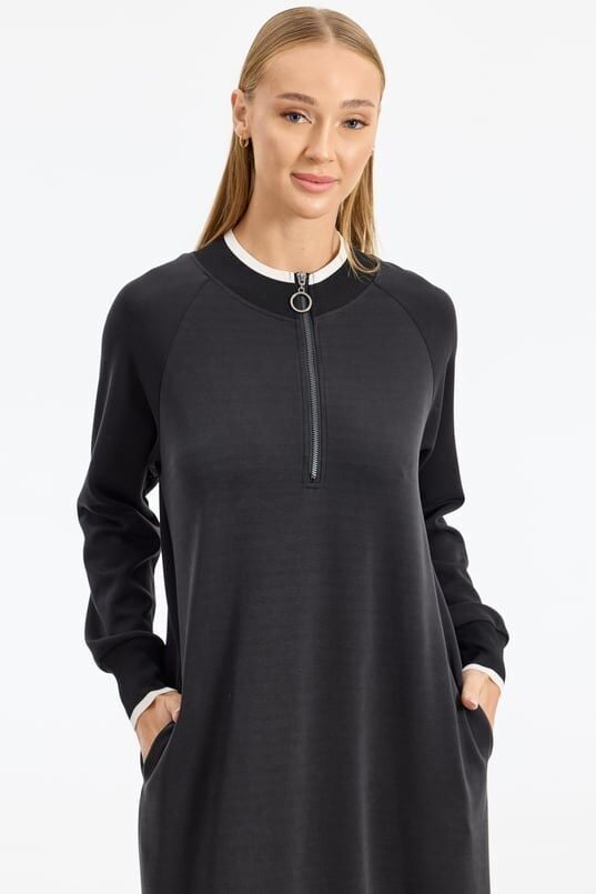 1768.01 RİBANA DETAYLI YARIM FERMUARLI ELBİSE QKS