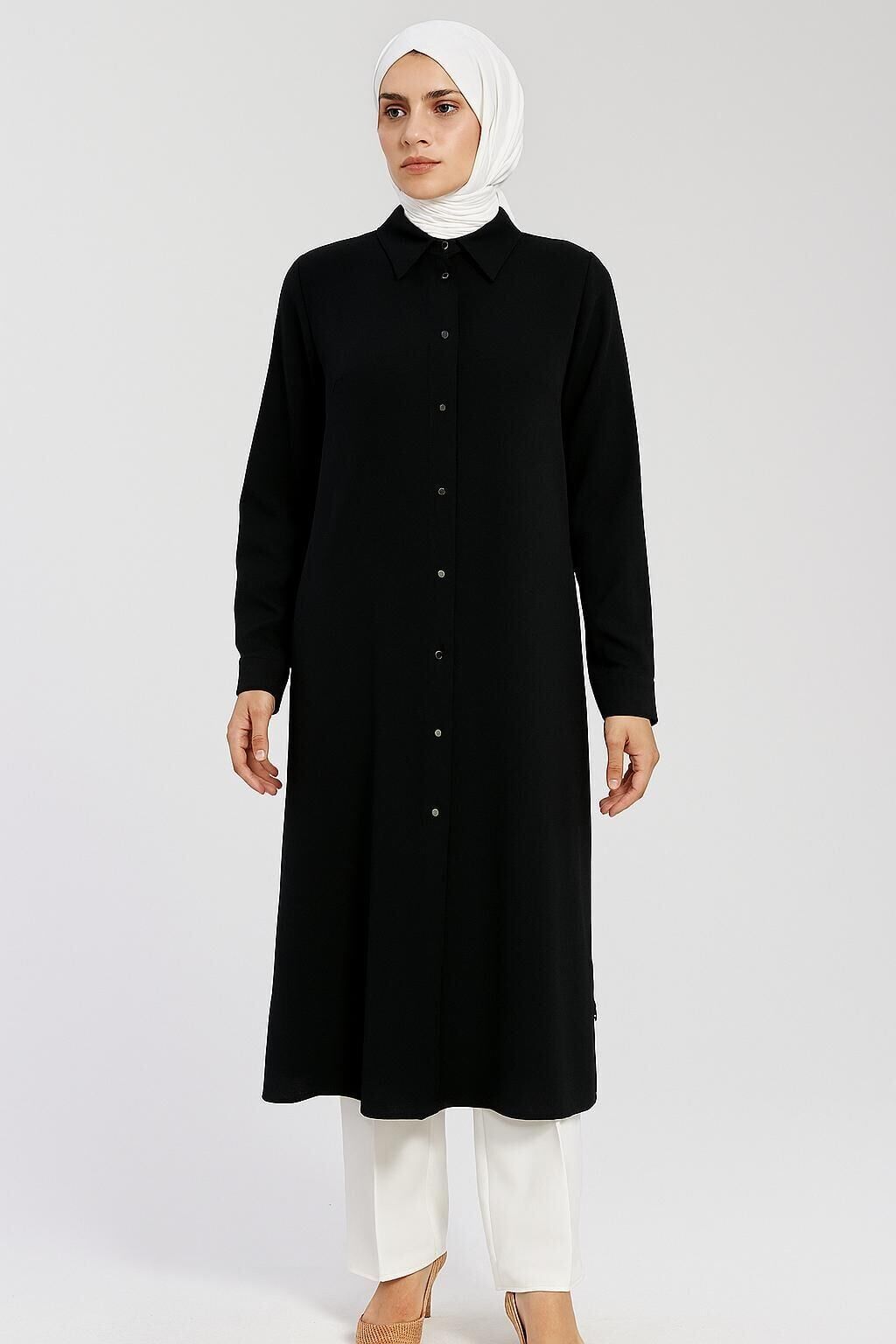 1625 ZUNİK ÖNDEN DÜĞMLEİ PİLE DETAYLI UZUN TUNİK QYS TUNİK #24-03#