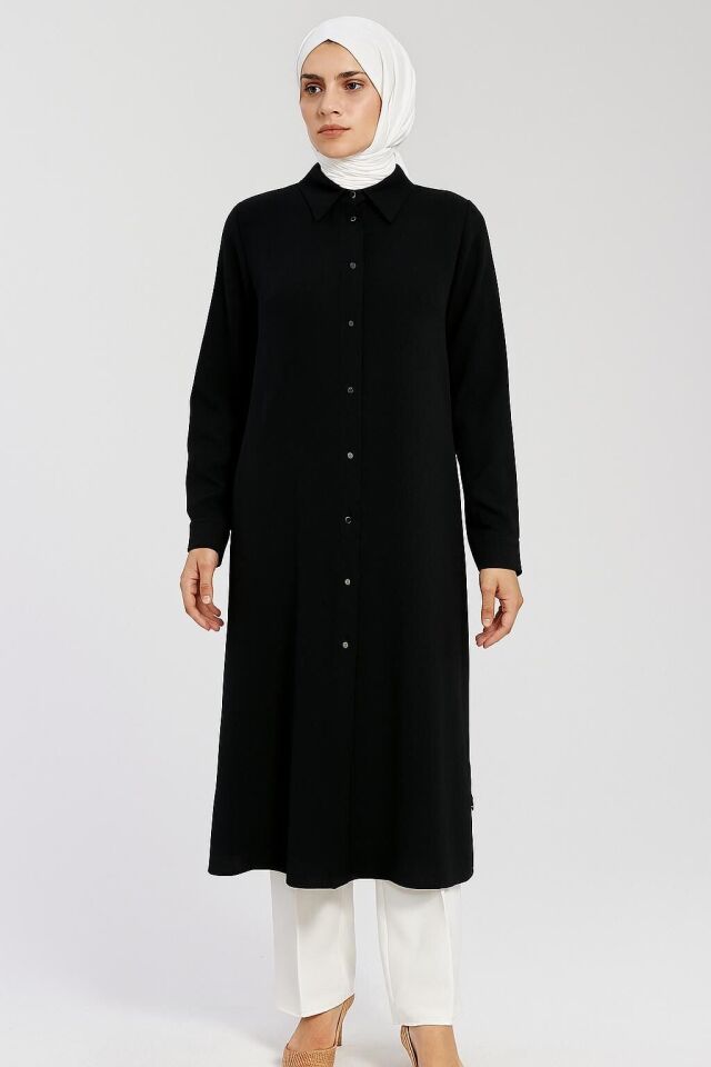 1625 ZUNİK ÖNDEN DÜĞMLEİ PİLE DETAYLI UZUN TUNİK QYS TUNİK #24-03#