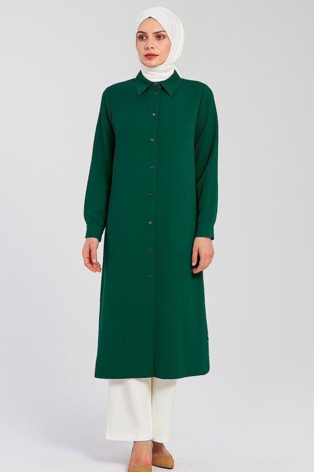 1625 ZUNİK ÖNDEN DÜĞMLEİ PİLE DETAYLI UZUN TUNİK QYS TUNİK #24-03#