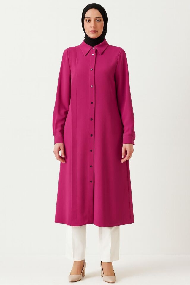 1625 ZUNİK ÖNDEN DÜĞMLEİ PİLE DETAYLI UZUN TUNİK QYS TUNİK #24-03#