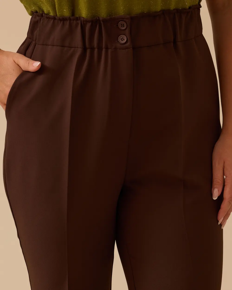 10002521014024 BELİ TAM LASTİKLİ ÇİFT DÜĞMELİ HAVUÇ PAÇA PANTOLON 46 - Kahverengi