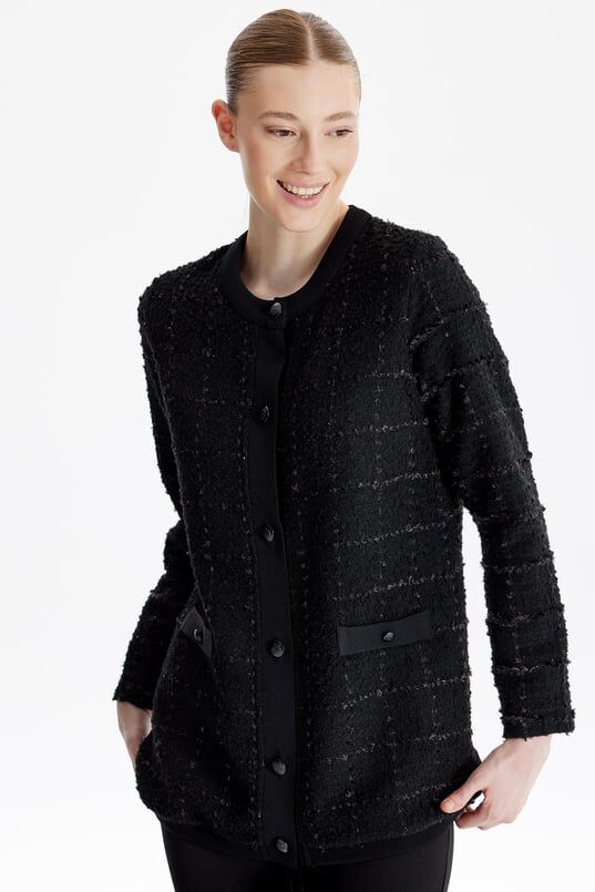 1696.01 SIFIR YAKA ÖNDEN DÜĞMELİ TUVİD DOKUMA HIRKA QKS