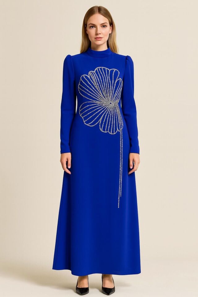 2897 ÖNÜ ÇİÇEK DESENLİ ASTARLI KLOŞ ABİYE #02-25#