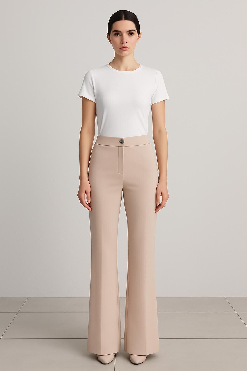 1442 SUZANNA BELİ YANDAN YARIM LASTİKLİ İSPANYOL PAÇA PANTOLON #03-25#