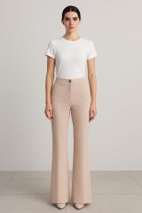 1442 SUZANNA BELİ YANDAN YARIM LASTİKLİ İSPANYOL PAÇA PANTOLON #03-25#