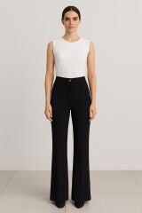 1442 SUZANNA BELİ YANDAN YARIM LASTİKLİ İSPANYOL PAÇA PANTOLON #03-25#